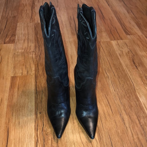 Charlie Horse Black Cowboy Heel Boots 37 1/2 - Picture 3 of 8